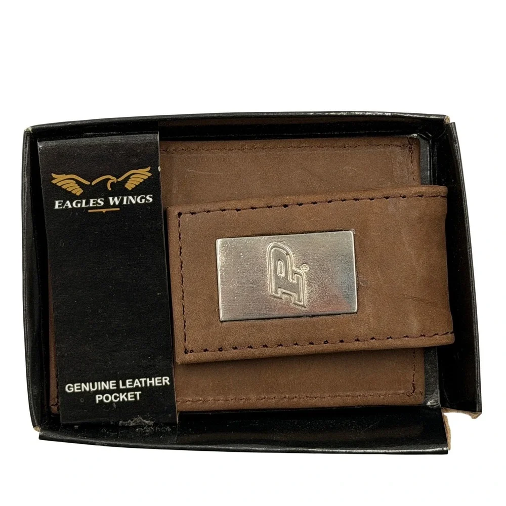 Eagles Wings Purdue Wallet Mens OS Brown Leather Money Clip Front Pocket **NEW**